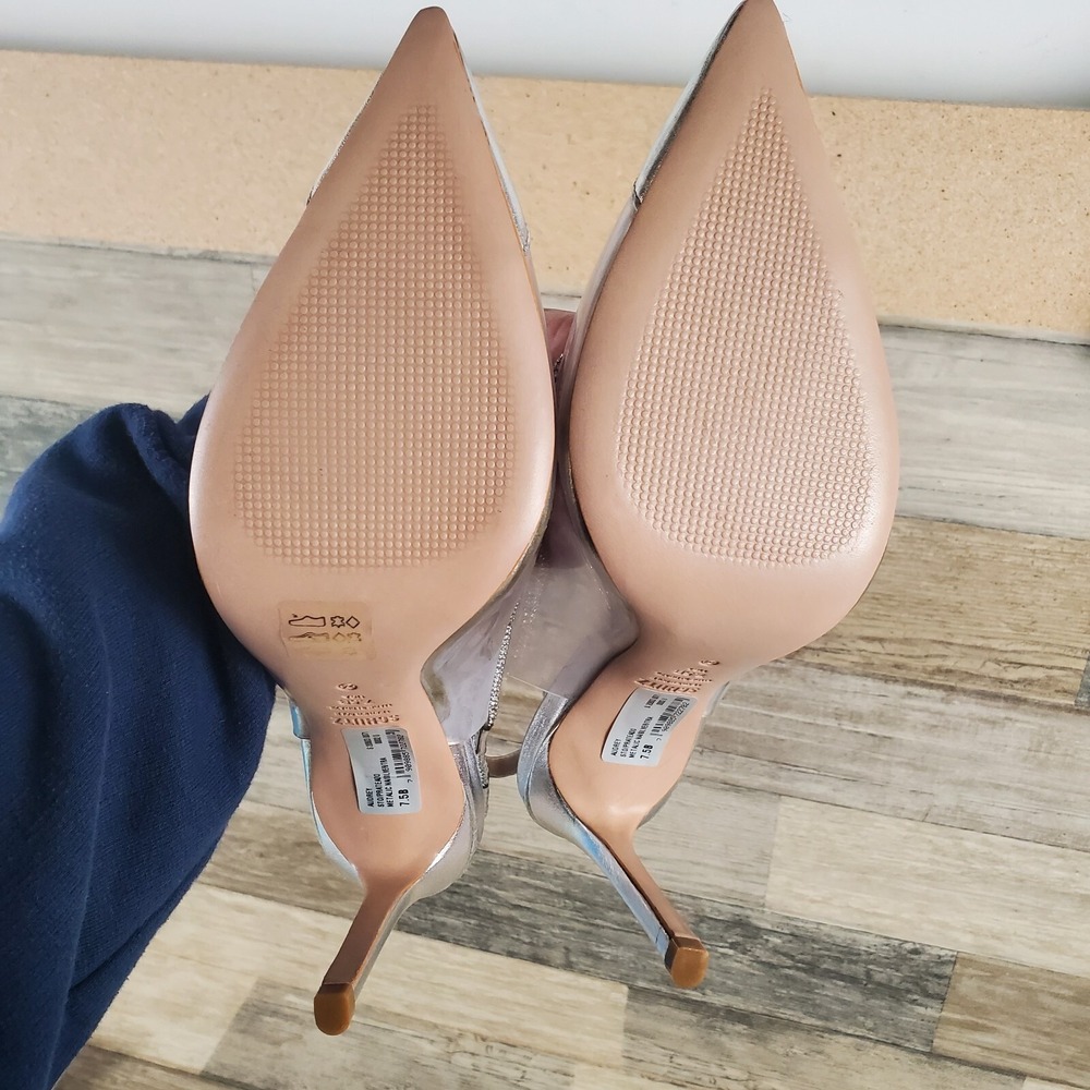 Schutz Audrey Womens Pumps Sz 7.5 B Silver Cristal Leather Slingback High Heels - Picture 10 of 13